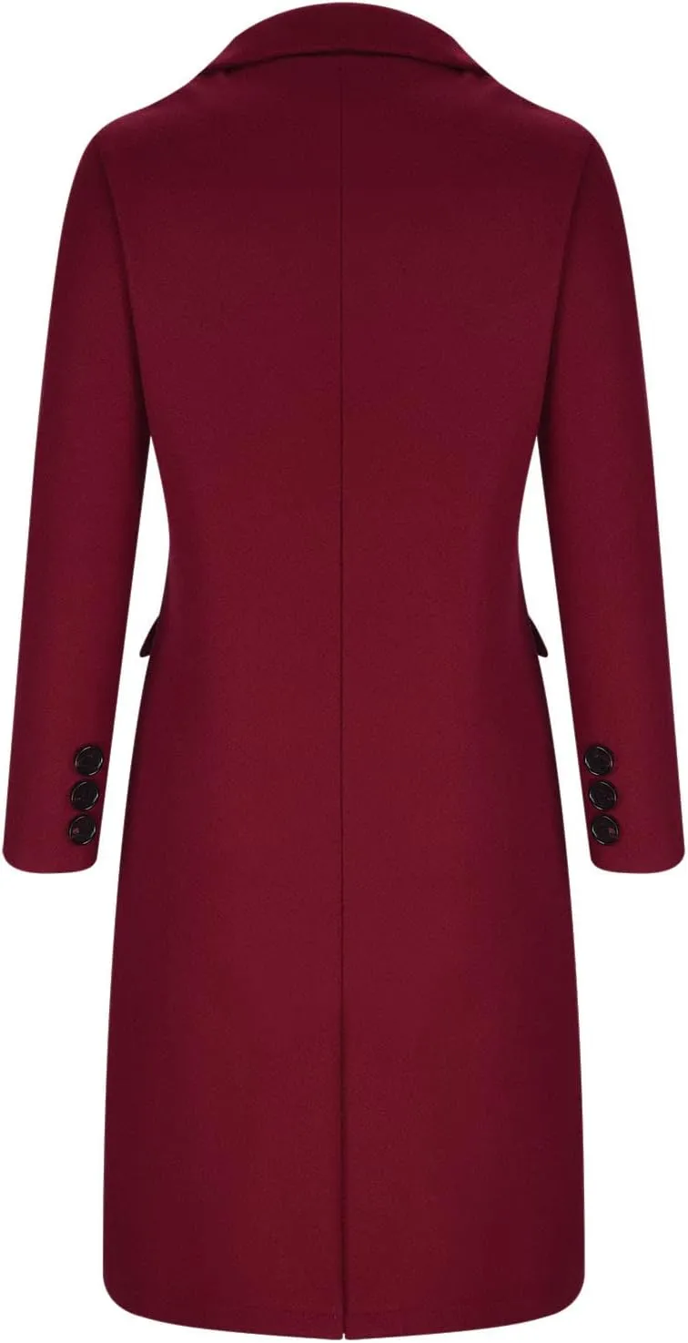 Womens Wool Coat Double Breasted Long Trench Coat 2024 Fall Winter Warm Thick Pea Coat Outerwear With Pockets