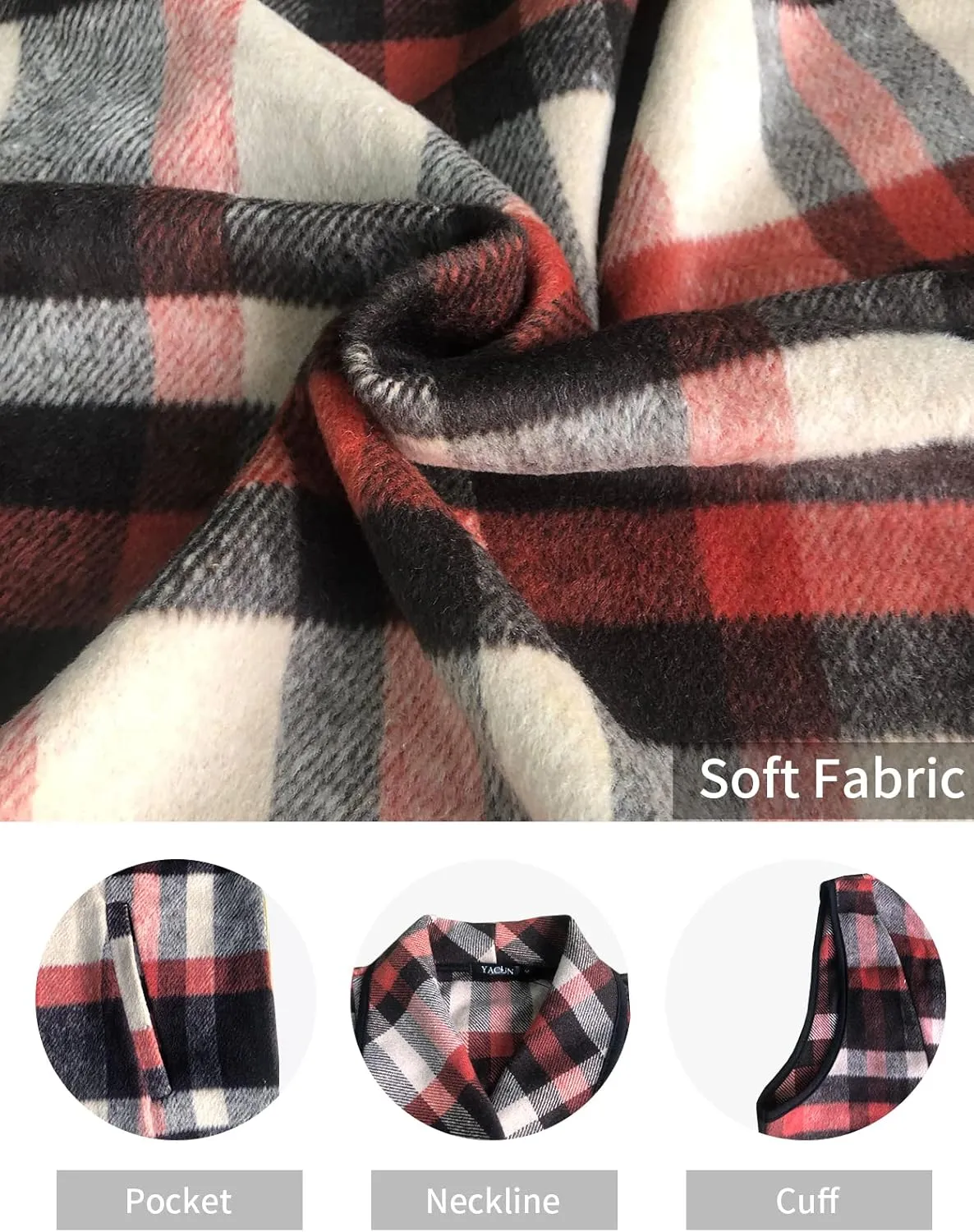 YACUN Women Plaid Vest Lapel Open Front Sleeveless Jacket Outerwear Cardigan with Pockets