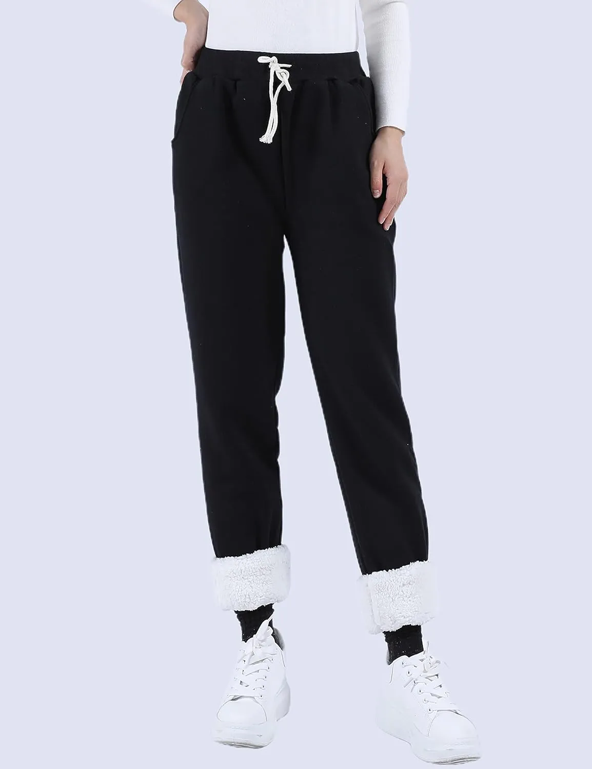 Yeokou Womens Sherpa Lined Sweatpants Winter Warm Fleece Joggers Casual Lounge Pants