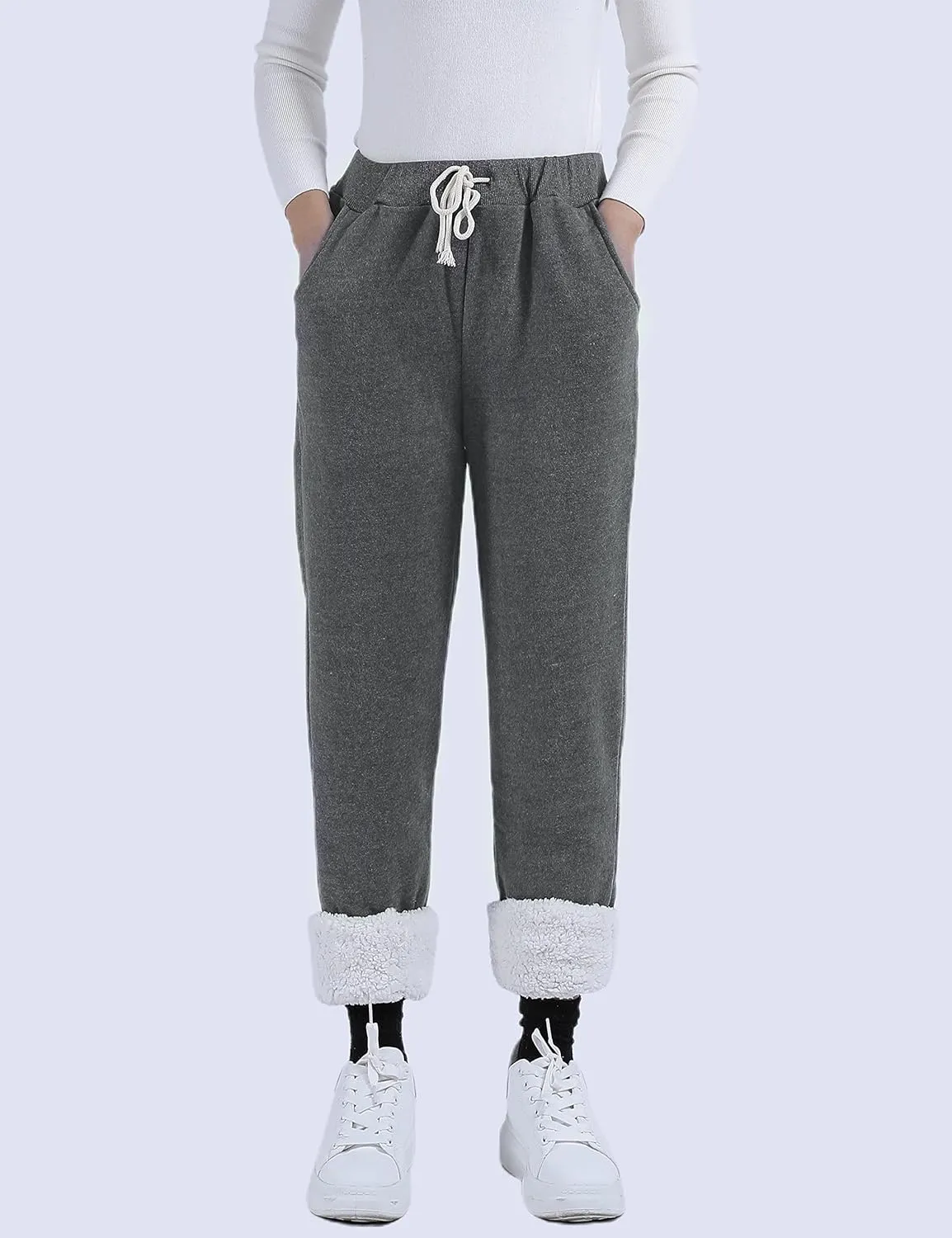 Yeokou Womens Sherpa Lined Sweatpants Winter Warm Fleece Joggers Casual Lounge Pants