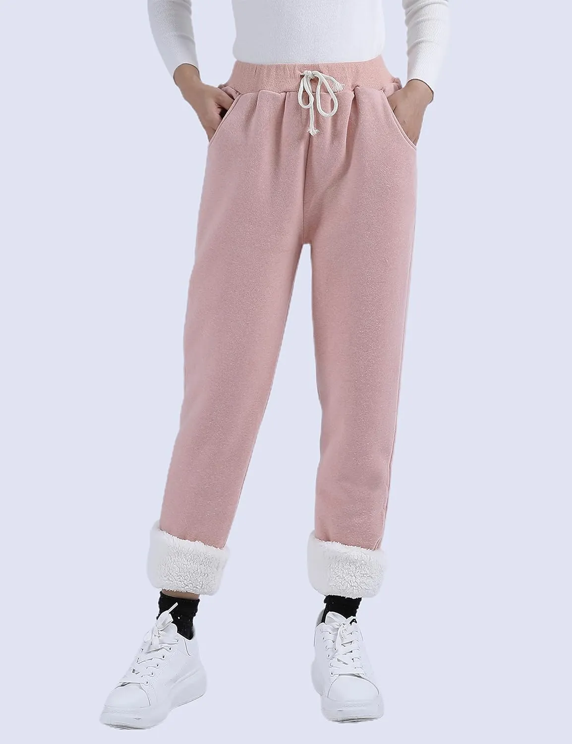 Yeokou Womens Sherpa Lined Sweatpants Winter Warm Fleece Joggers Casual Lounge Pants