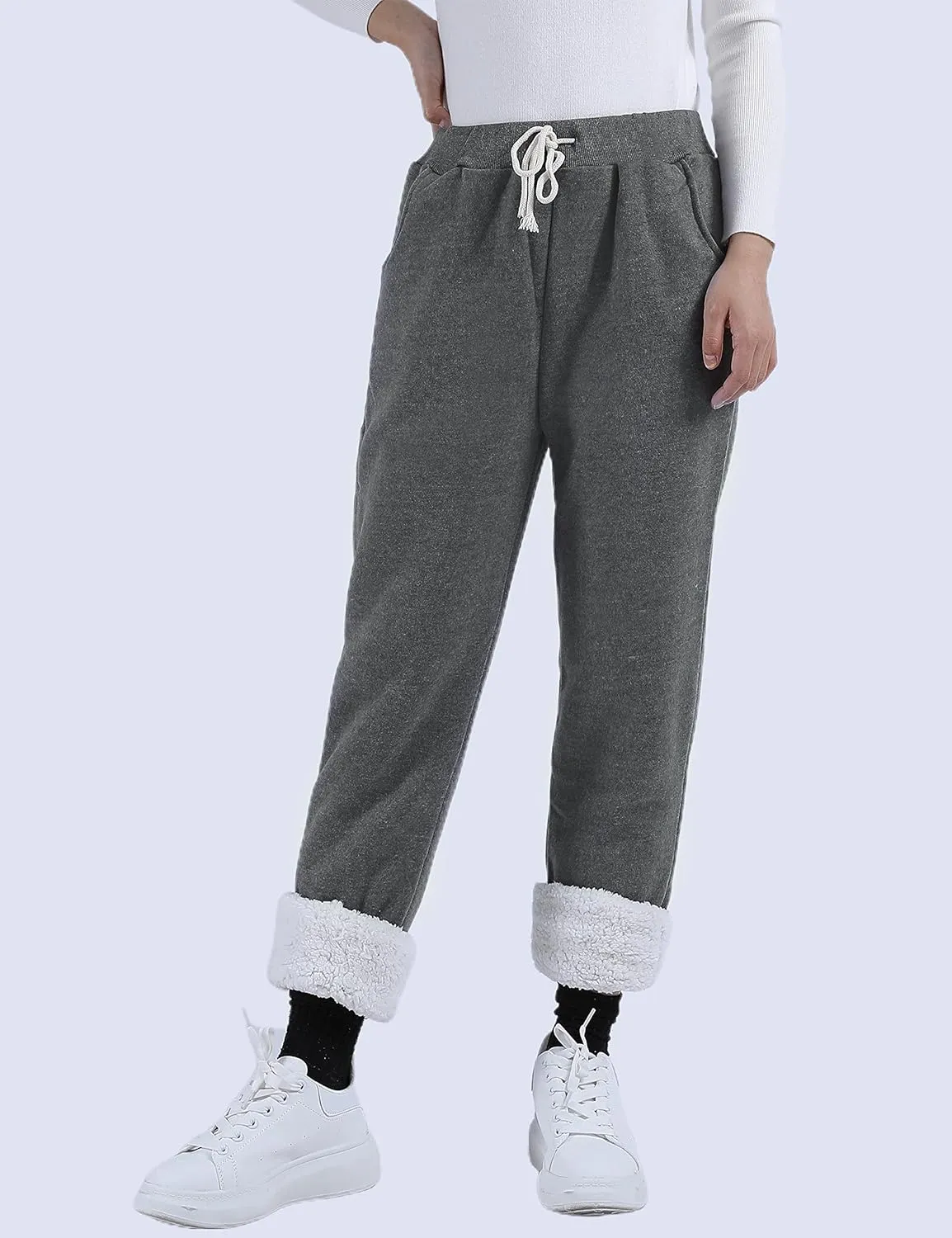 Yeokou Womens Sherpa Lined Sweatpants Winter Warm Fleece Joggers Casual Lounge Pants