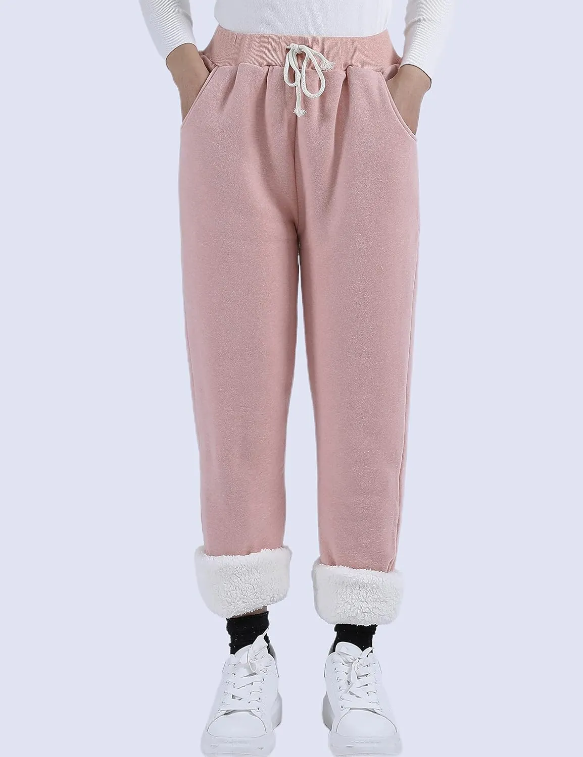 Yeokou Womens Sherpa Lined Sweatpants Winter Warm Fleece Joggers Casual Lounge Pants