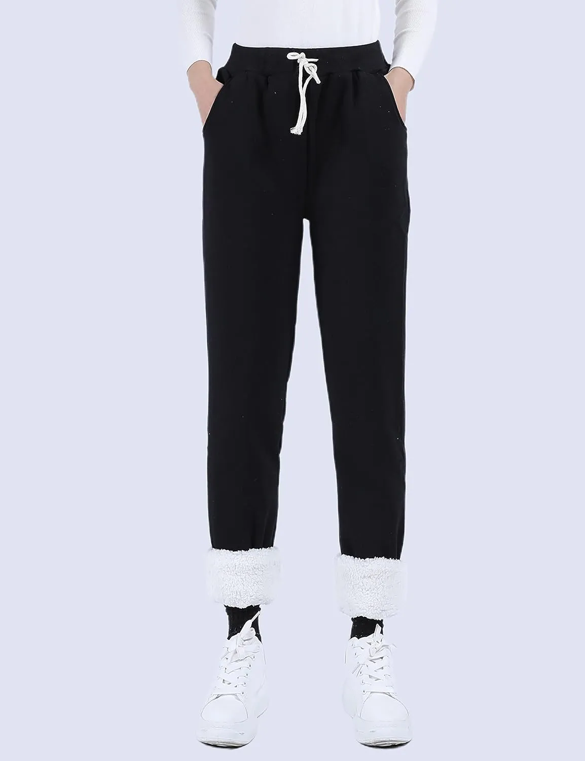 Yeokou Womens Sherpa Lined Sweatpants Winter Warm Fleece Joggers Casual Lounge Pants