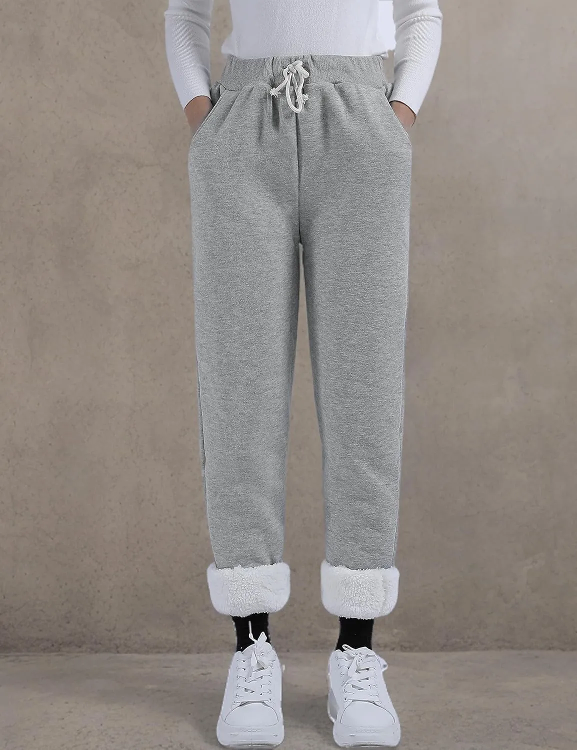 Yeokou Womens Sherpa Lined Sweatpants Winter Warm Fleece Joggers Casual Lounge Pants