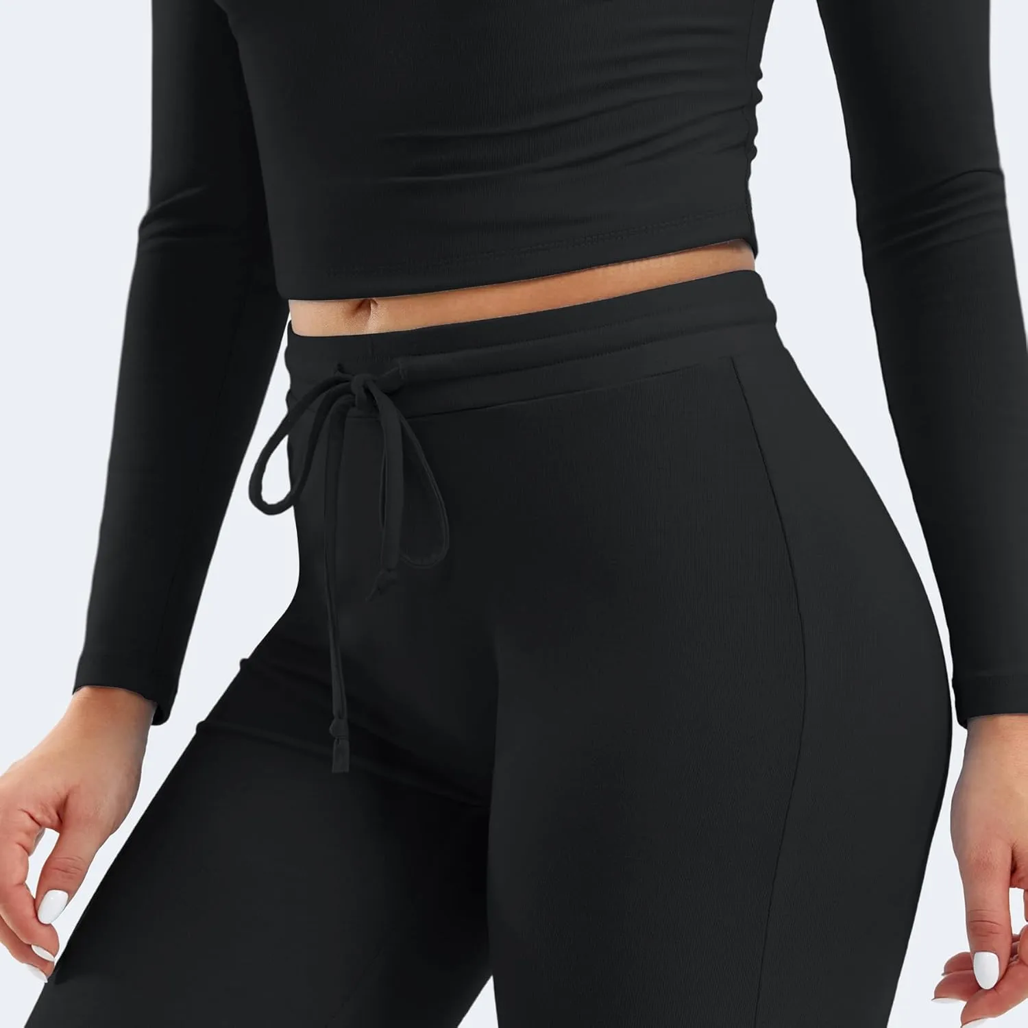 YEOREO Two Piece Sets for Women Long Sleeve Tops Lounge Set Drawstring Wide Leg Pants Ava Matching