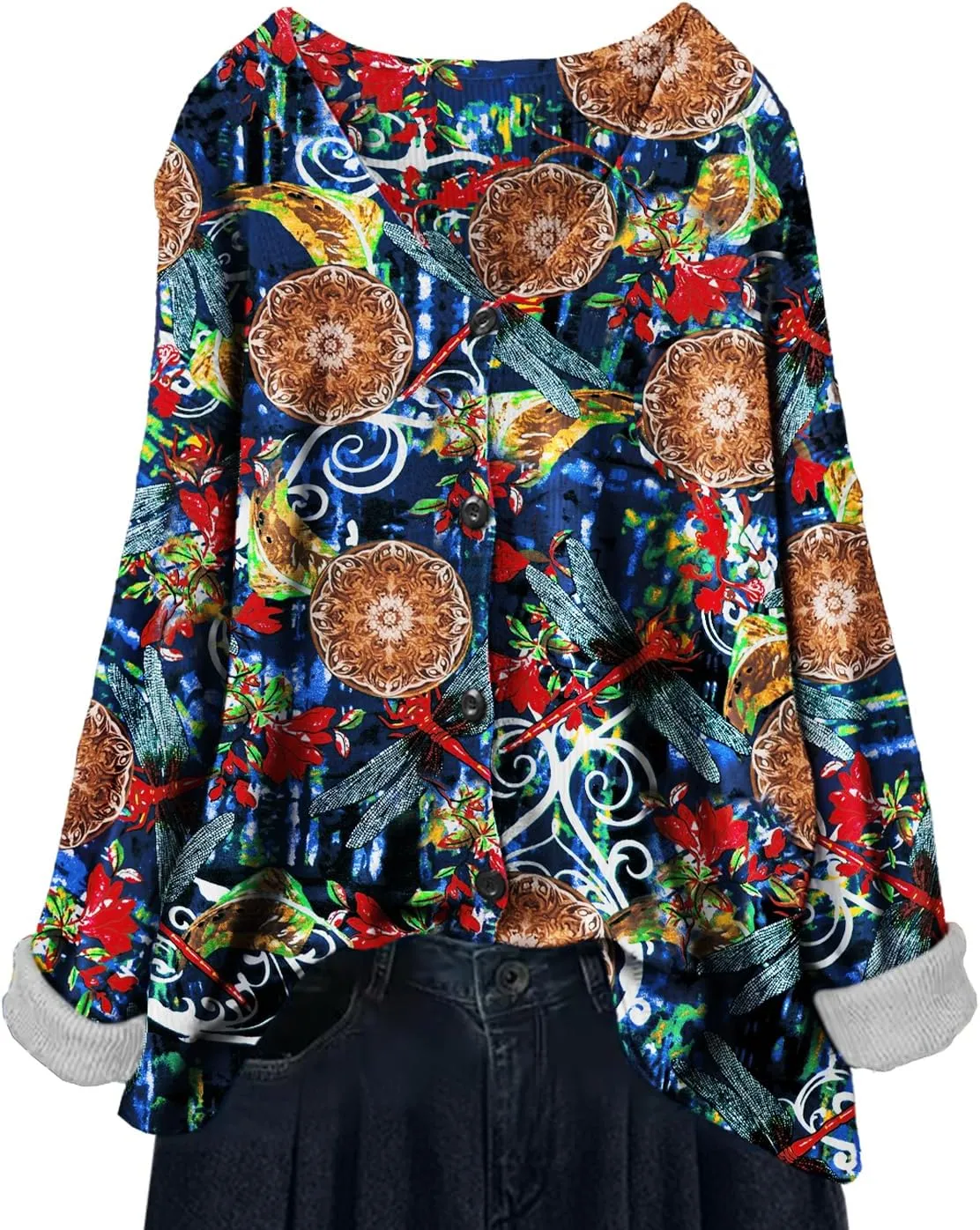 YESNO Women's Fall V-Neck Cardigan Sweaters Casual Graphic Oversized Open Front Button Down Long Sleeves Knit Tops SCV