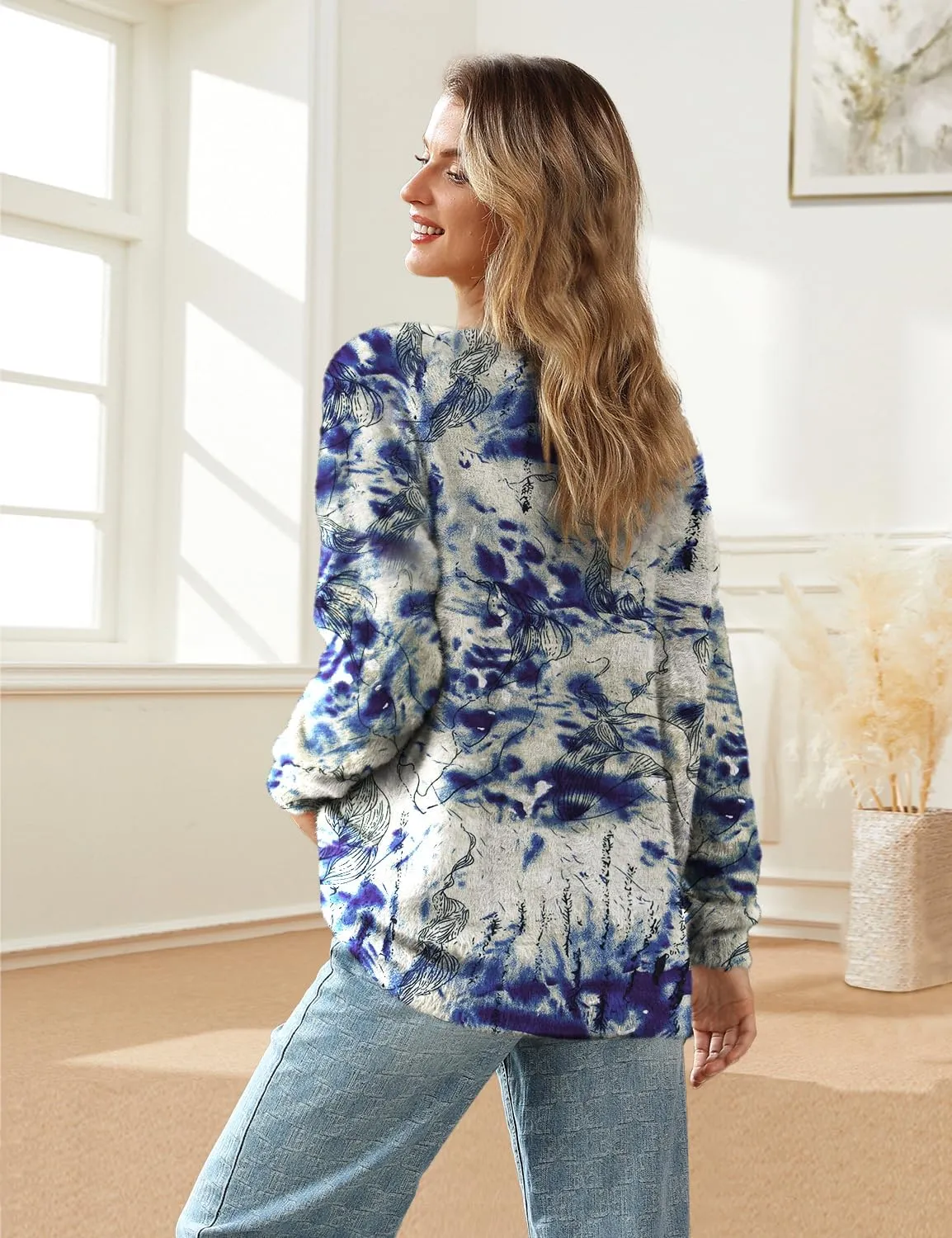 YESNO Women's Fall V-Neck Cardigan Sweaters Casual Graphic Oversized Open Front Button Down Long Sleeves Knit Tops SCV