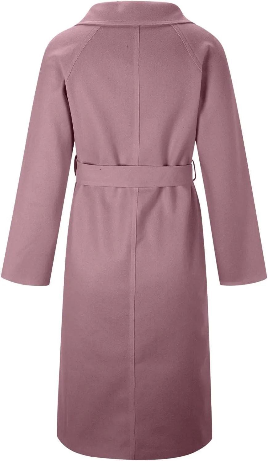 YRAETENM Women's Winter Double Breasted Wool Coat Business Casual Midi Long Trench Coat Classic Overcoat Outerwear with Belt