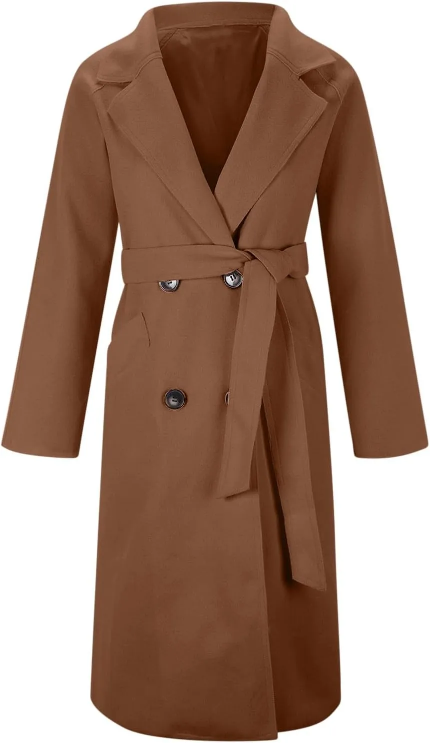 YRAETENM Women's Winter Double Breasted Wool Coat Business Casual Midi Long Trench Coat Classic Overcoat Outerwear with Belt