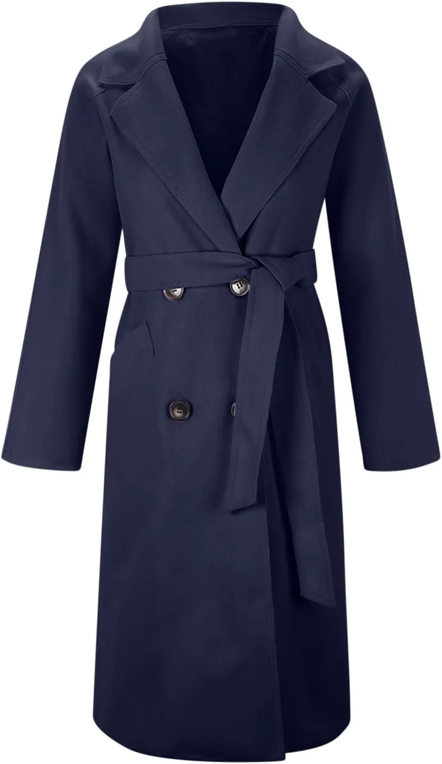 YRAETENM Women's Winter Double Breasted Wool Coat Business Casual Midi Long Trench Coat Classic Overcoat Outerwear with Belt