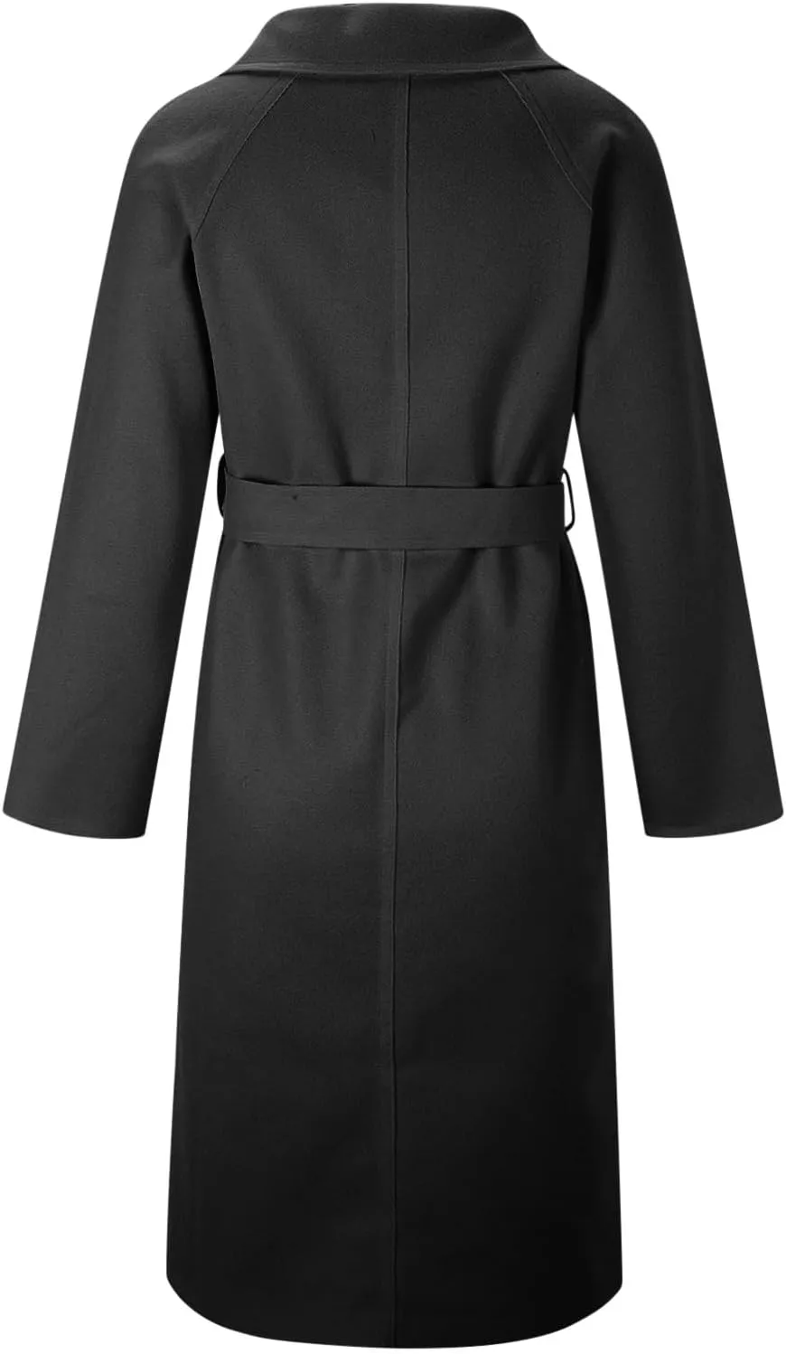 YRAETENM Women's Winter Double Breasted Wool Coat Business Casual Midi Long Trench Coat Classic Overcoat Outerwear with Belt