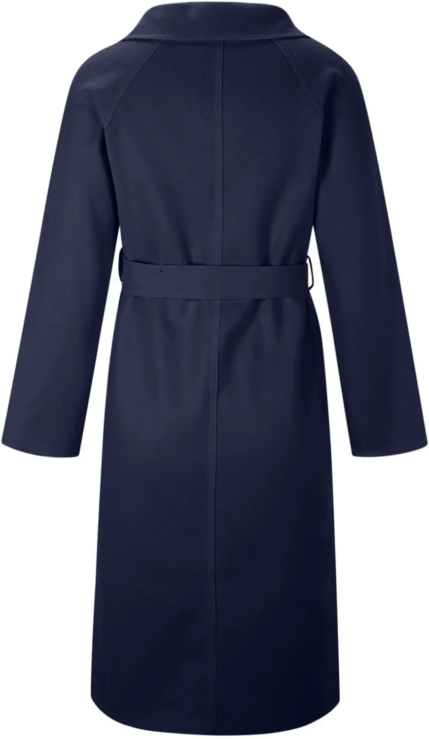YRAETENM Women's Winter Double Breasted Wool Coat Business Casual Midi Long Trench Coat Classic Overcoat Outerwear with Belt