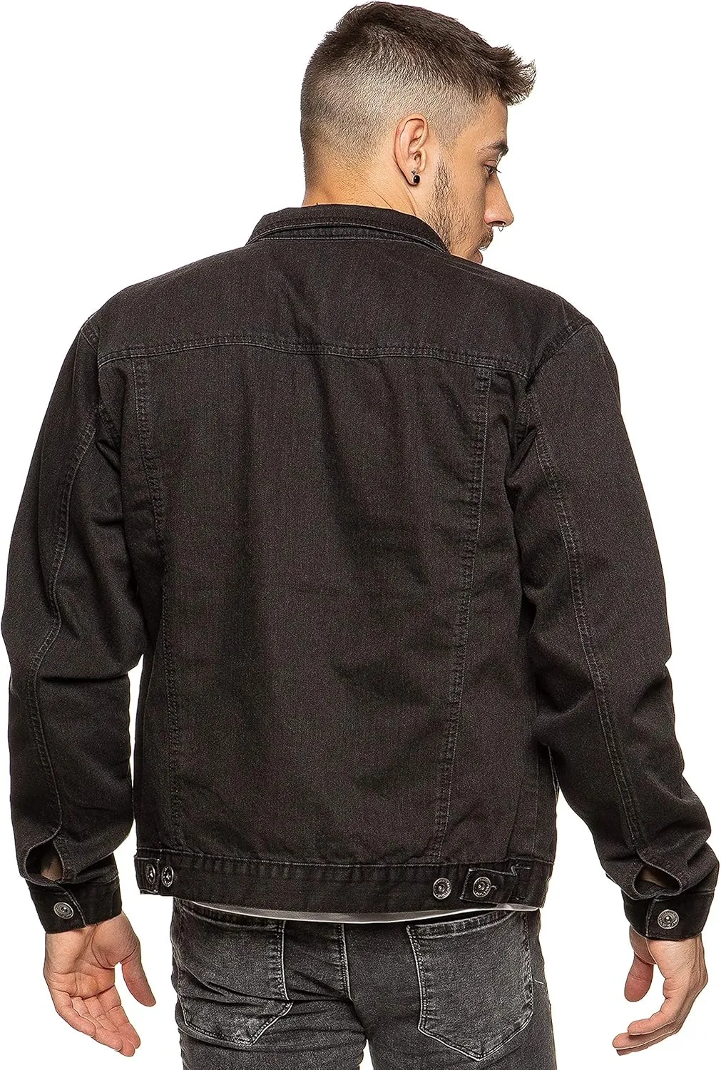 Ze ENZO Mens Denim Jacket Western Classic Style Trucker Vintage Style Jean Coat Black Blue