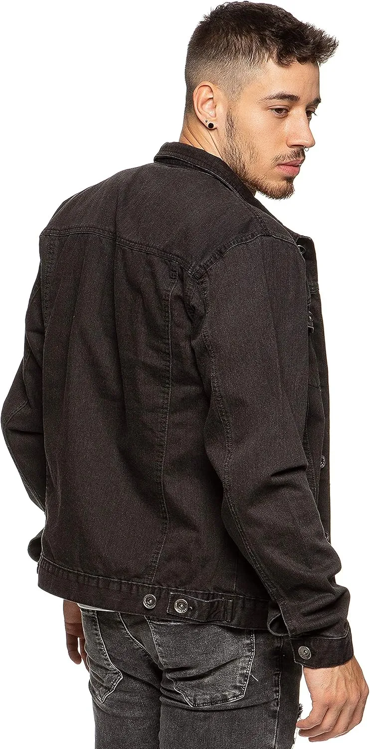 Ze ENZO Mens Denim Jacket Western Classic Style Trucker Vintage Style Jean Coat Black Blue
