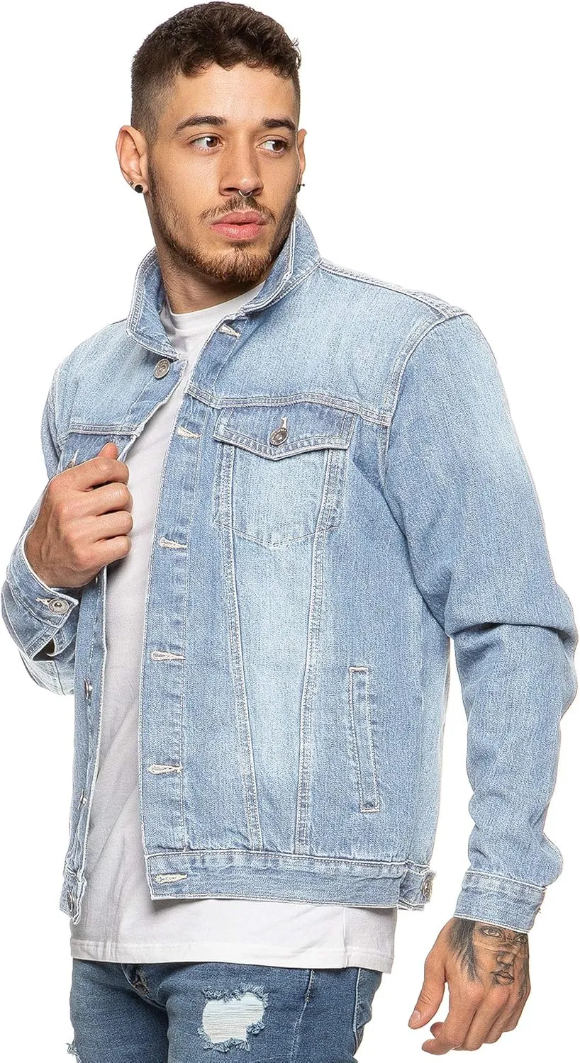 Ze ENZO Mens Denim Jacket Western Classic Style Trucker Vintage Style Jean Coat Black Blue