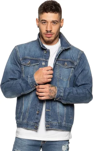 Ze ENZO Mens Denim Jacket Western Classic Style Trucker Vintage Style Jean Coat Black Blue