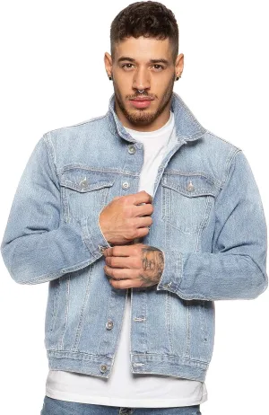 Ze ENZO Mens Denim Jacket Western Classic Style Trucker Vintage Style Jean Coat Black Blue