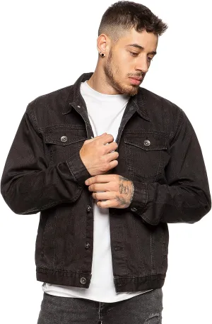 Ze ENZO Mens Denim Jacket Western Classic Style Trucker Vintage Style Jean Coat Black Blue