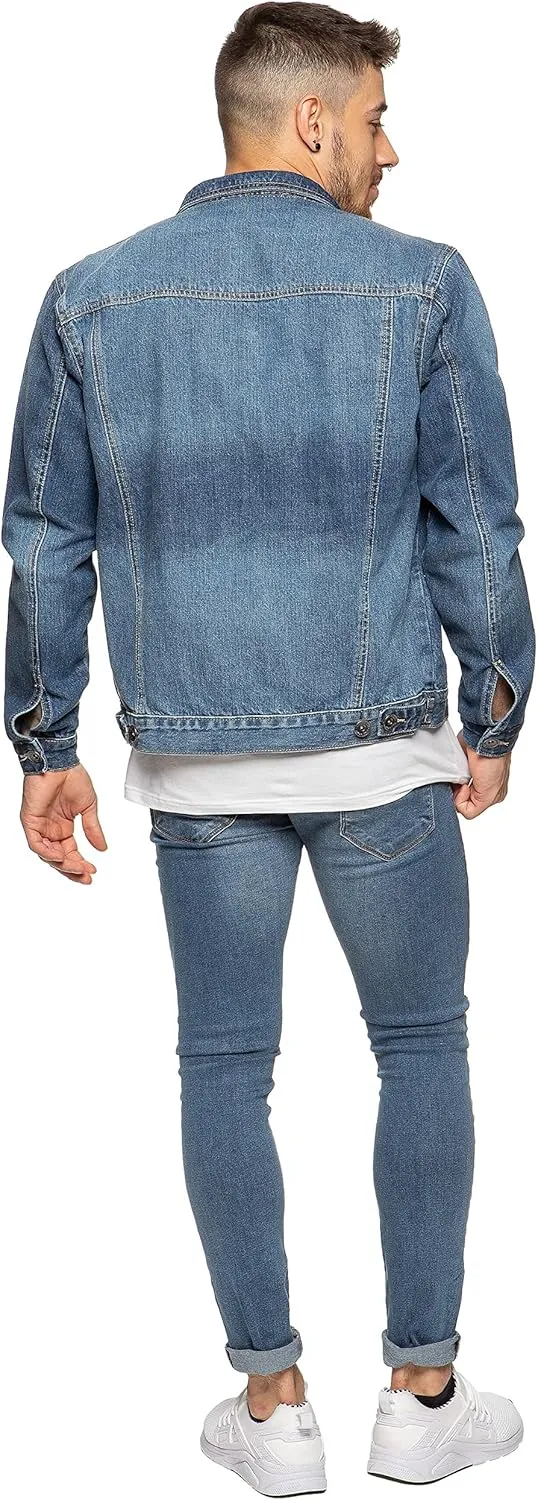 Ze ENZO Mens Denim Jacket Western Classic Style Trucker Vintage Style Jean Coat Black Blue