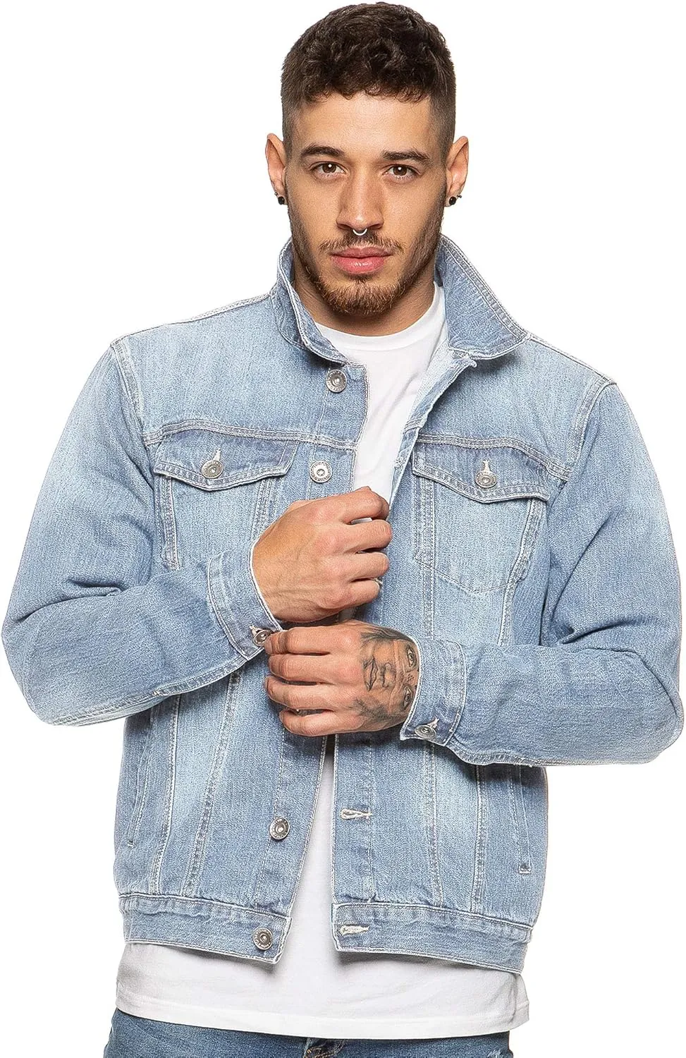 Ze ENZO Mens Denim Jacket Western Classic Style Trucker Vintage Style Jean Coat Black Blue