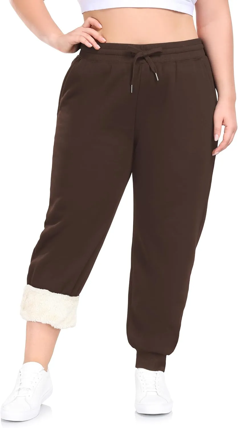 ZERDOCEAN Women's Plus Size Sherpa Fleece Lined Sweatpants Athletic Joggers Thermal Winter Warm Pants Drawstring