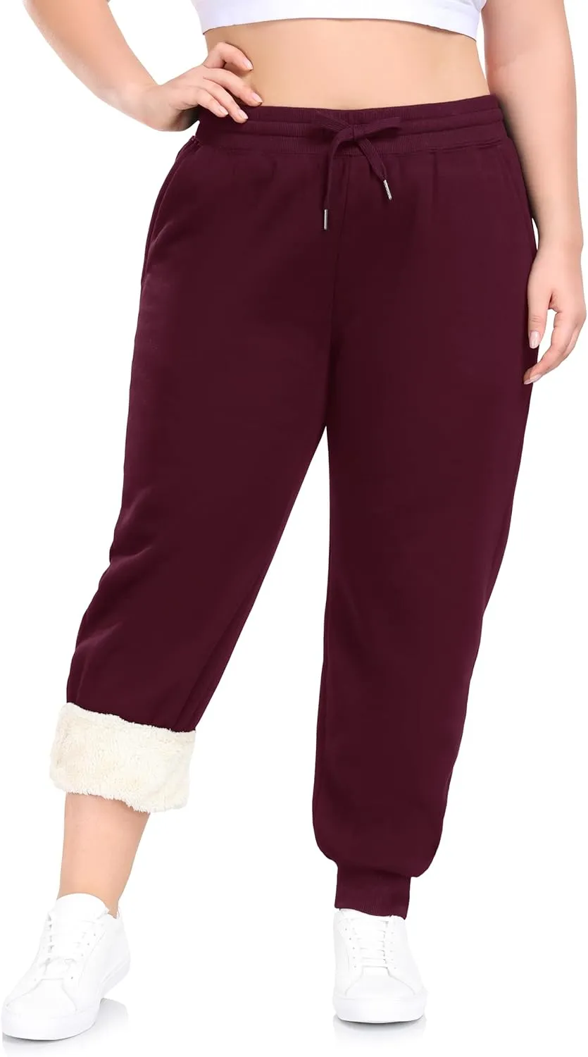 ZERDOCEAN Women's Plus Size Sherpa Fleece Lined Sweatpants Athletic Joggers Thermal Winter Warm Pants Drawstring