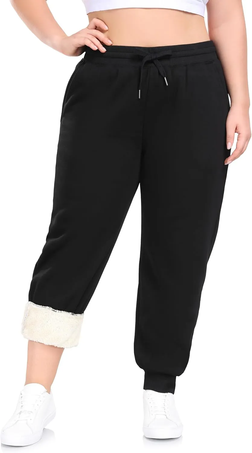 ZERDOCEAN Women's Plus Size Sherpa Fleece Lined Sweatpants Athletic Joggers Thermal Winter Warm Pants Drawstring