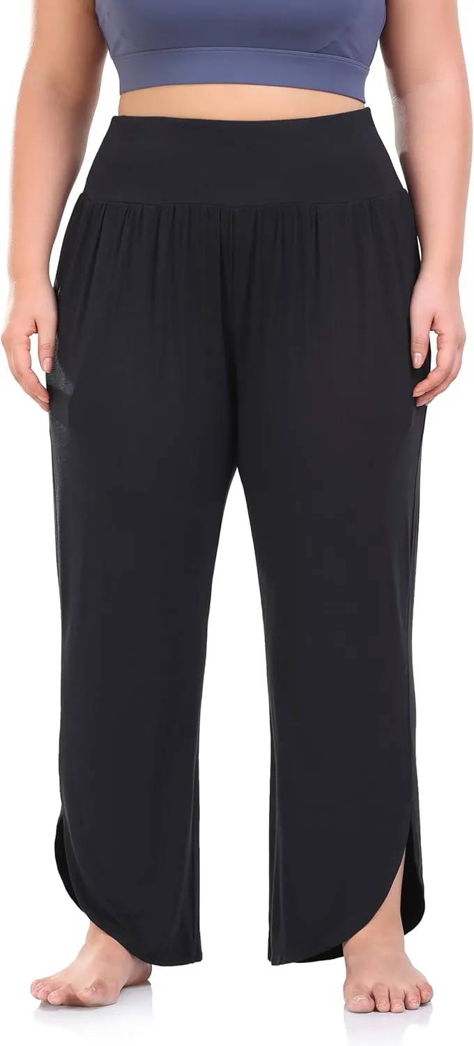 ZERDOCEAN Women's Plus Size Wide Leg Pants High Waist Yoga Pants Casual Loose Lounge Pants with Pockets