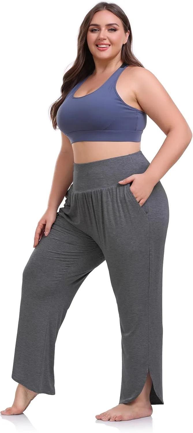 ZERDOCEAN Women's Plus Size Wide Leg Pants High Waist Yoga Pants Casual Loose Lounge Pants with Pockets