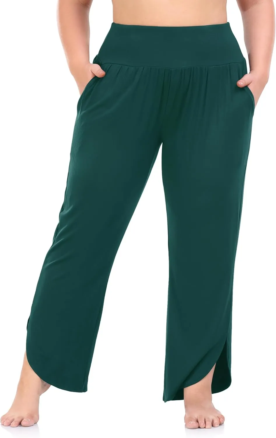 ZERDOCEAN Women's Plus Size Wide Leg Pants High Waist Yoga Pants Casual Loose Lounge Pants with Pockets