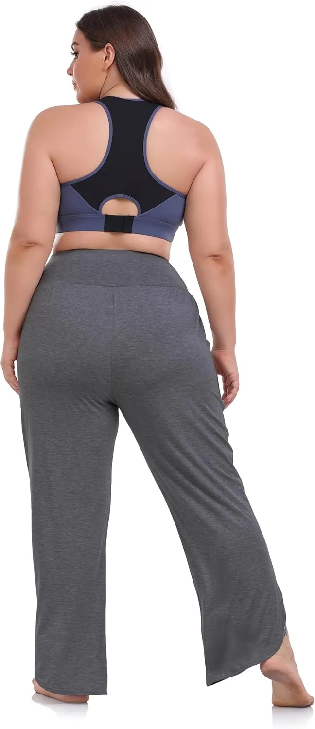 ZERDOCEAN Women's Plus Size Wide Leg Pants High Waist Yoga Pants Casual Loose Lounge Pants with Pockets