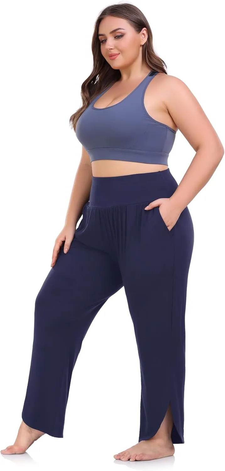 ZERDOCEAN Women's Plus Size Wide Leg Pants High Waist Yoga Pants Casual Loose Lounge Pants with Pockets