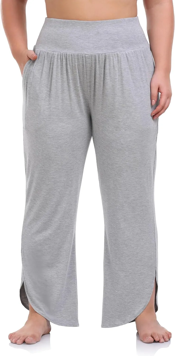 ZERDOCEAN Women's Plus Size Wide Leg Pants High Waist Yoga Pants Casual Loose Lounge Pants with Pockets