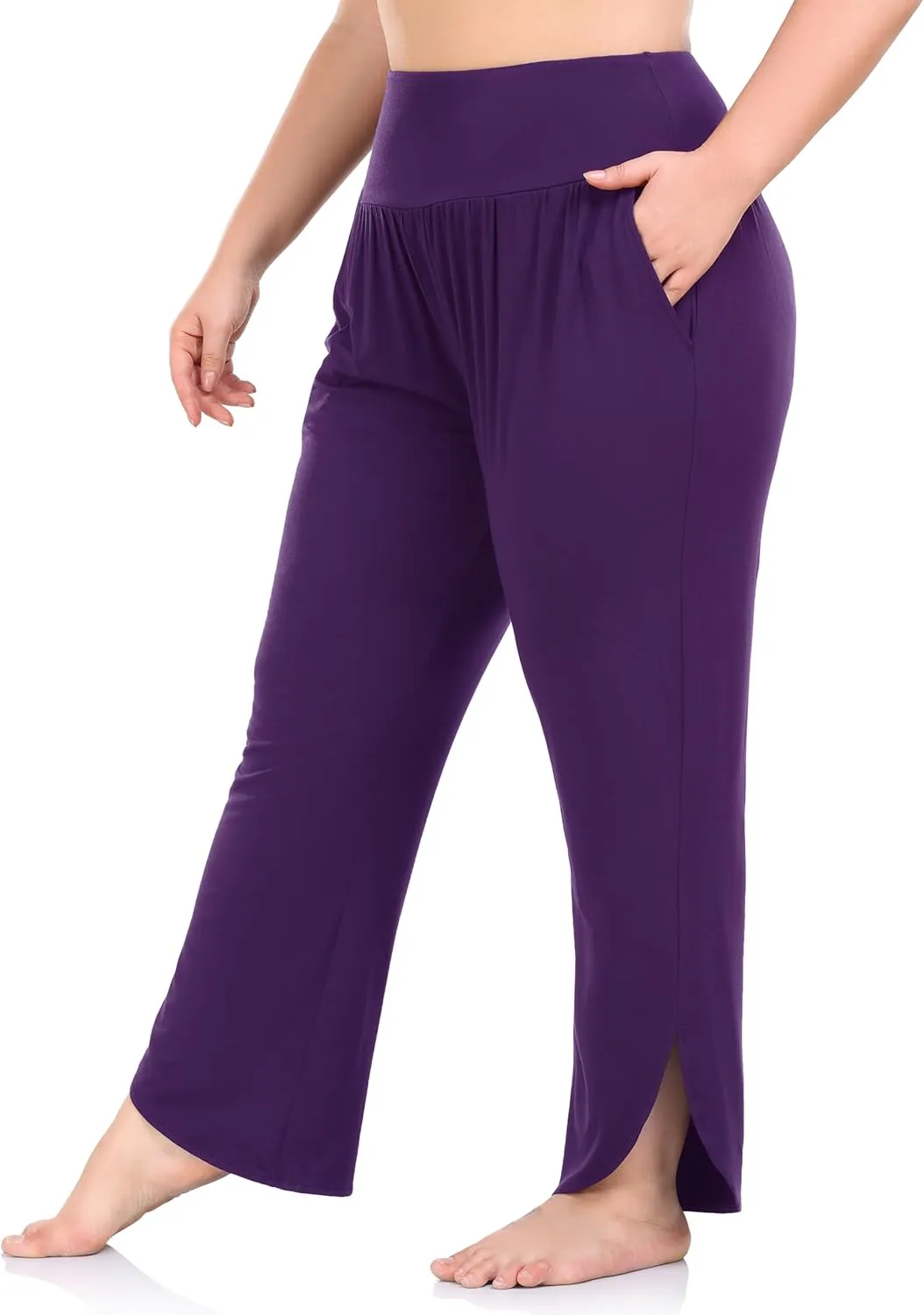 ZERDOCEAN Women's Plus Size Wide Leg Pants High Waist Yoga Pants Casual Loose Lounge Pants with Pockets