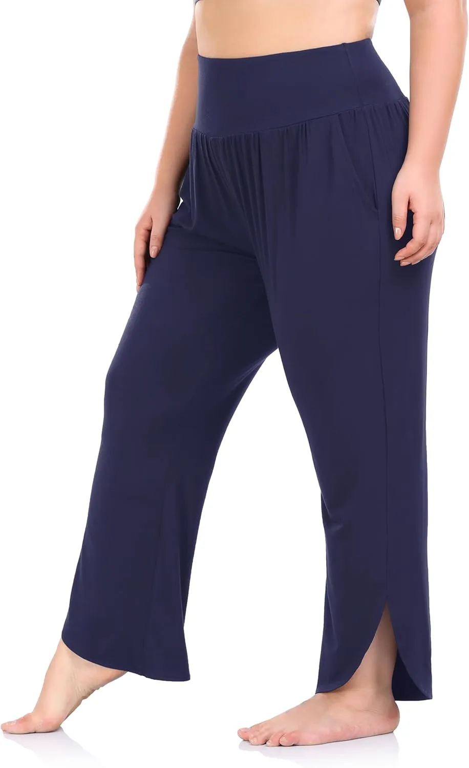 ZERDOCEAN Women's Plus Size Wide Leg Pants High Waist Yoga Pants Casual Loose Lounge Pants with Pockets