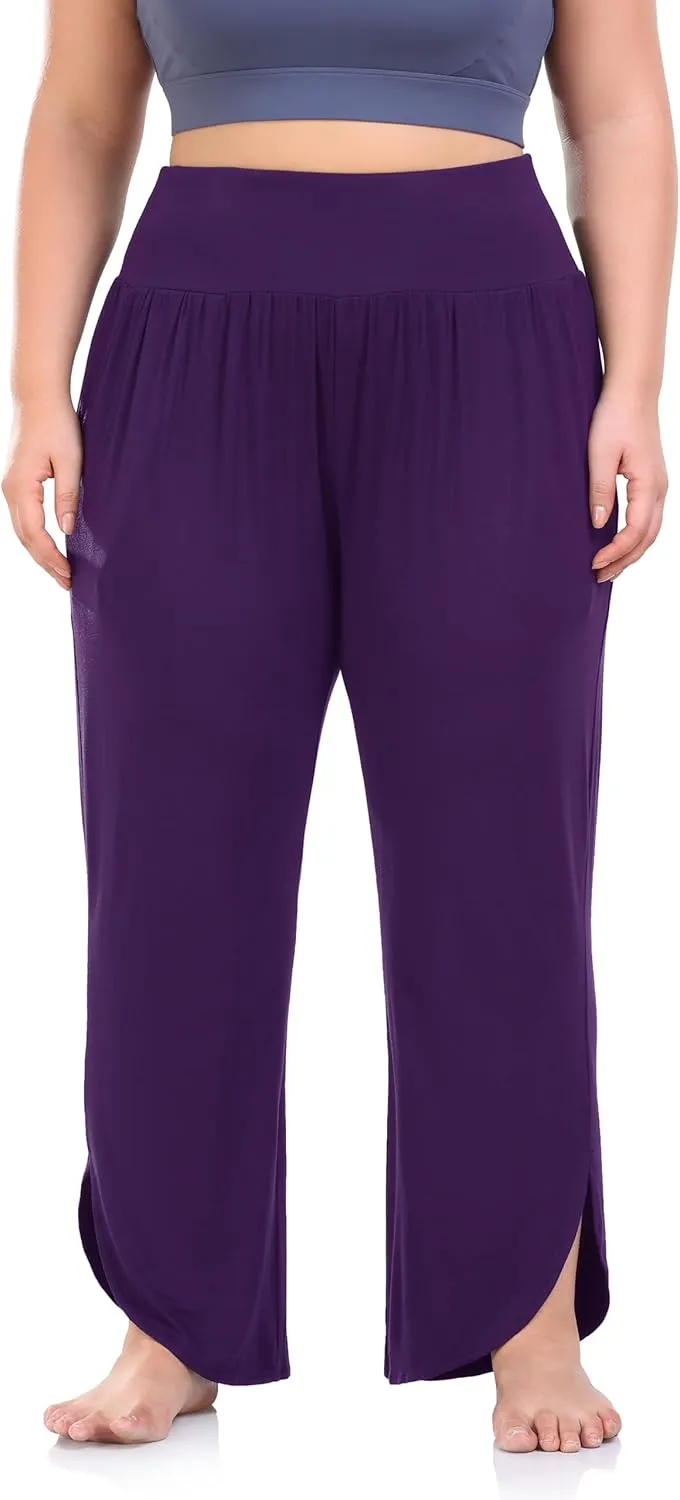 ZERDOCEAN Women's Plus Size Wide Leg Pants High Waist Yoga Pants Casual Loose Lounge Pants with Pockets