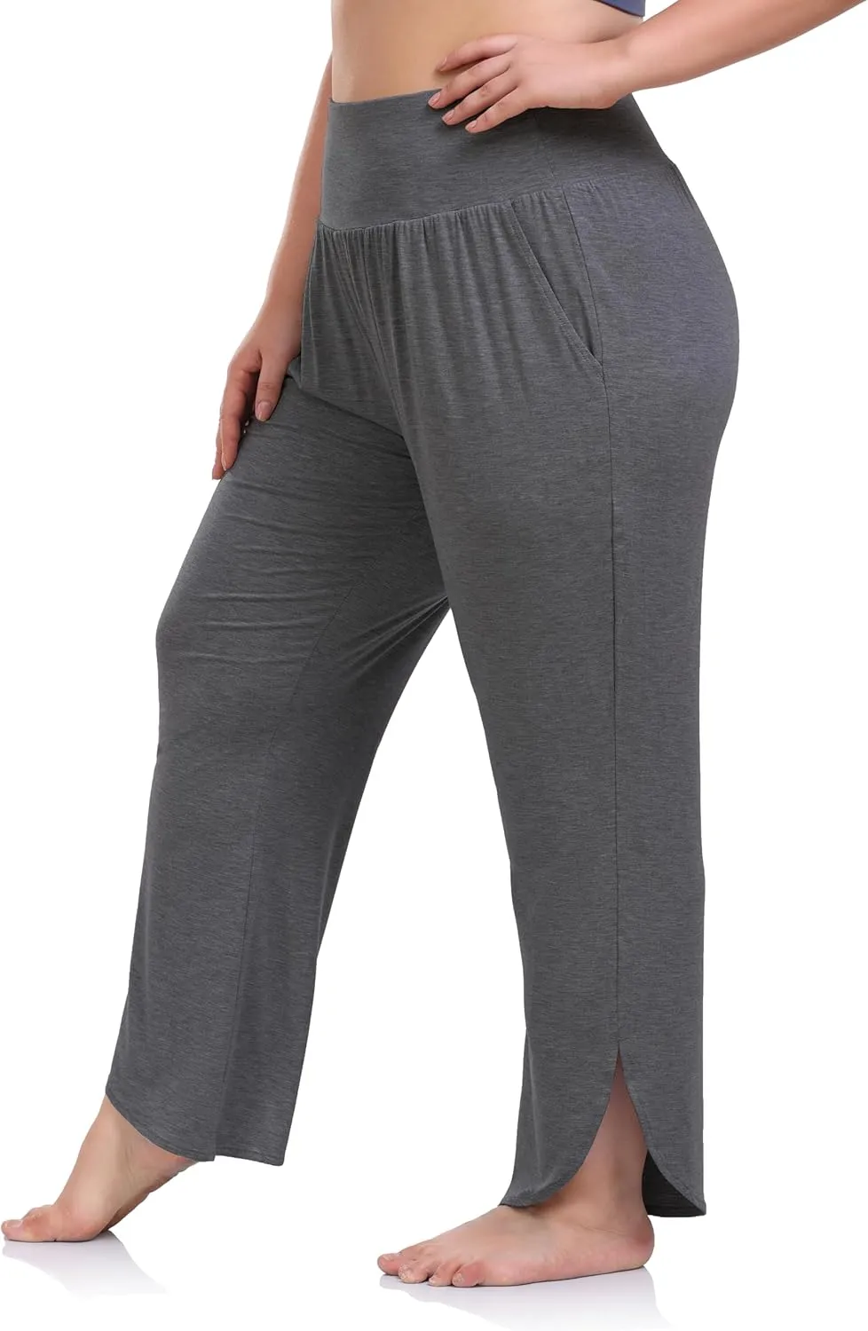 ZERDOCEAN Women's Plus Size Wide Leg Pants High Waist Yoga Pants Casual Loose Lounge Pants with Pockets