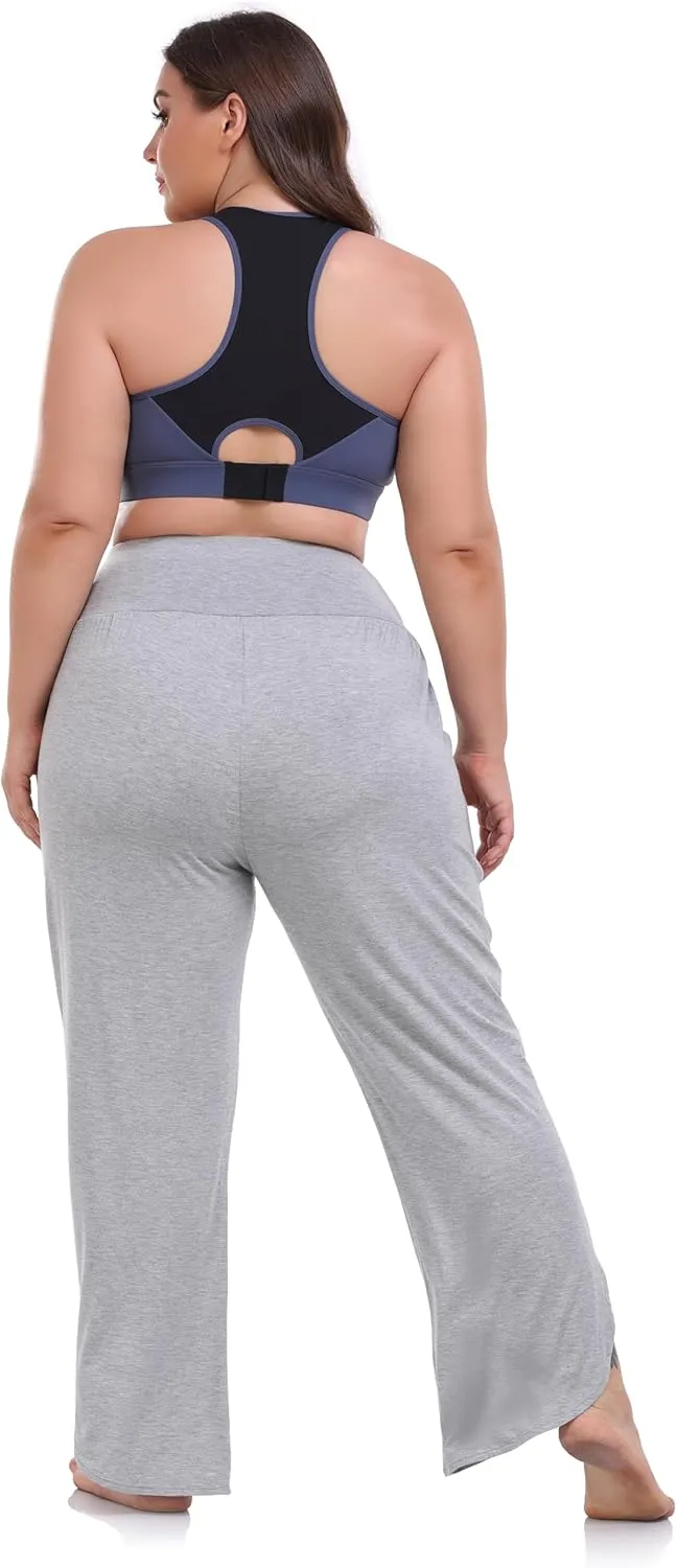 ZERDOCEAN Women's Plus Size Wide Leg Pants High Waist Yoga Pants Casual Loose Lounge Pants with Pockets