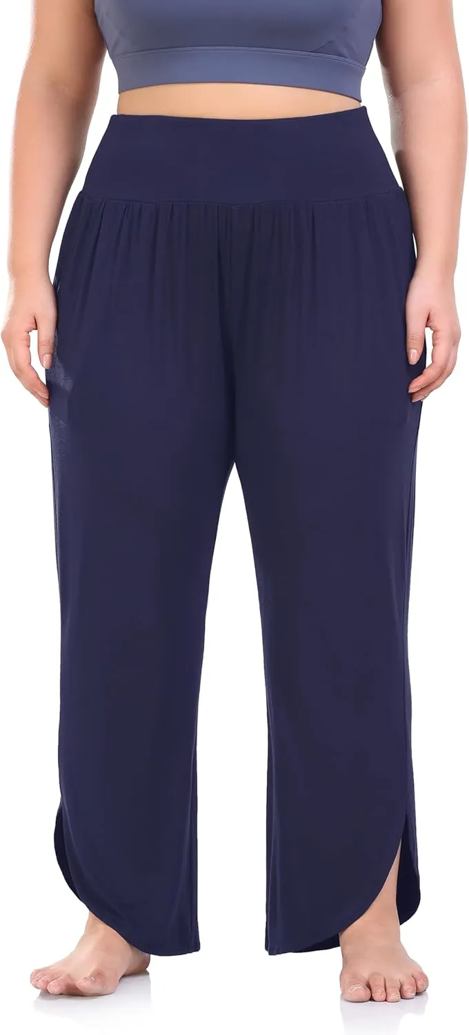 ZERDOCEAN Women's Plus Size Wide Leg Pants High Waist Yoga Pants Casual Loose Lounge Pants with Pockets