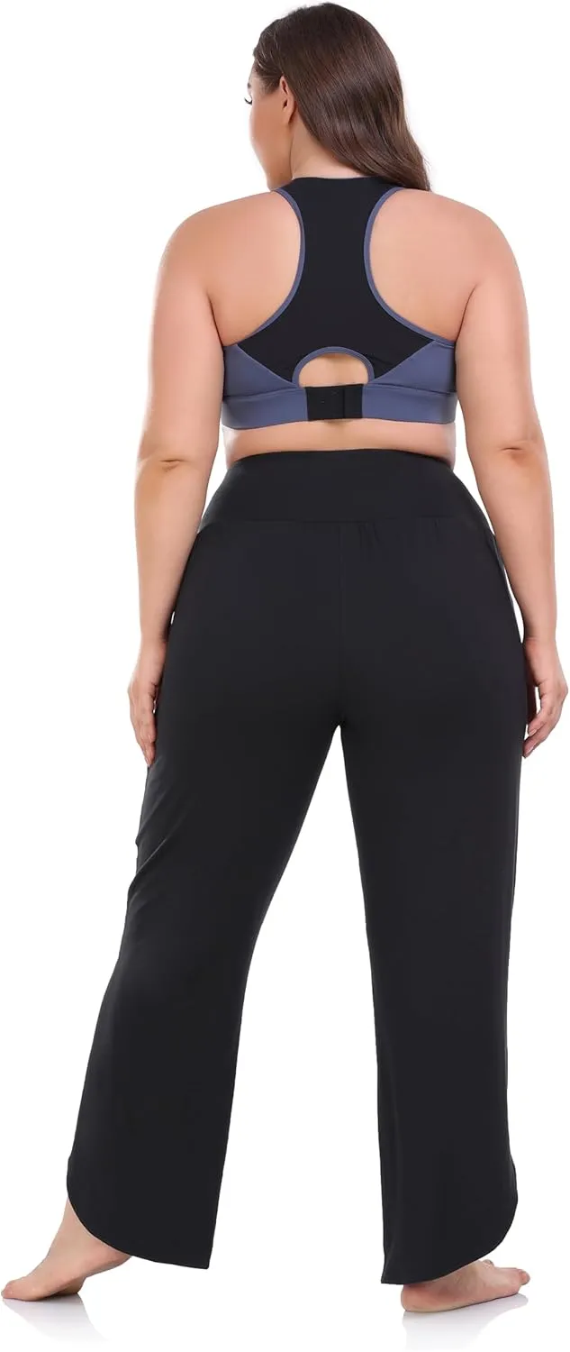 ZERDOCEAN Women's Plus Size Wide Leg Pants High Waist Yoga Pants Casual Loose Lounge Pants with Pockets