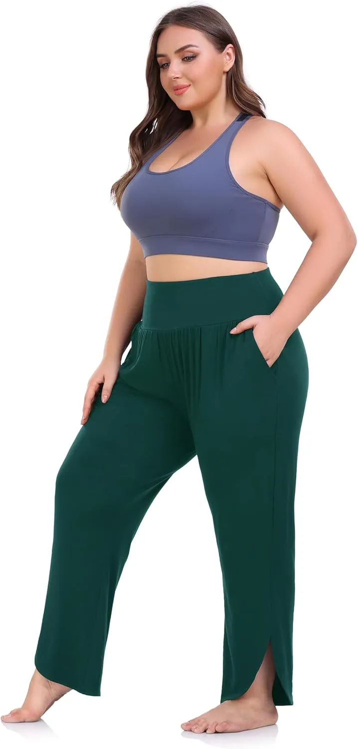 ZERDOCEAN Women's Plus Size Wide Leg Pants High Waist Yoga Pants Casual Loose Lounge Pants with Pockets