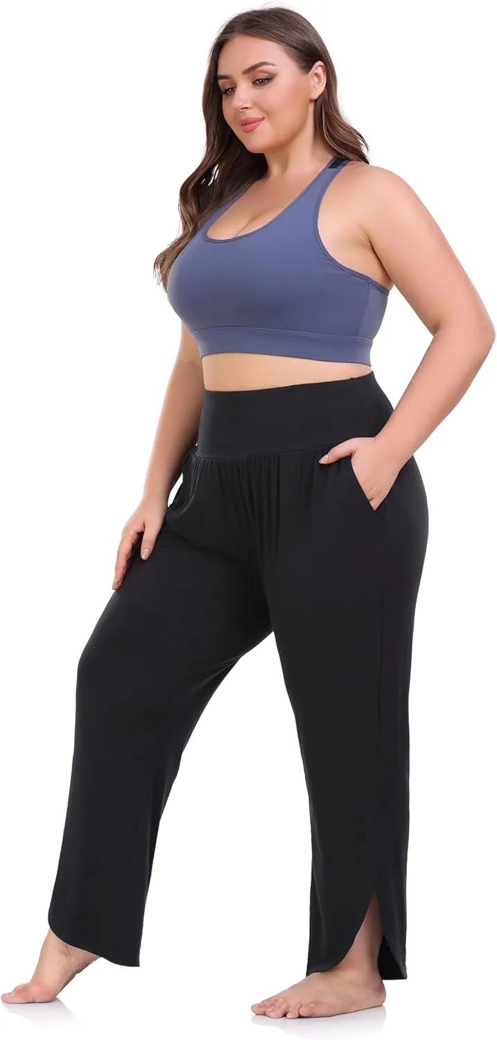 ZERDOCEAN Women's Plus Size Wide Leg Pants High Waist Yoga Pants Casual Loose Lounge Pants with Pockets