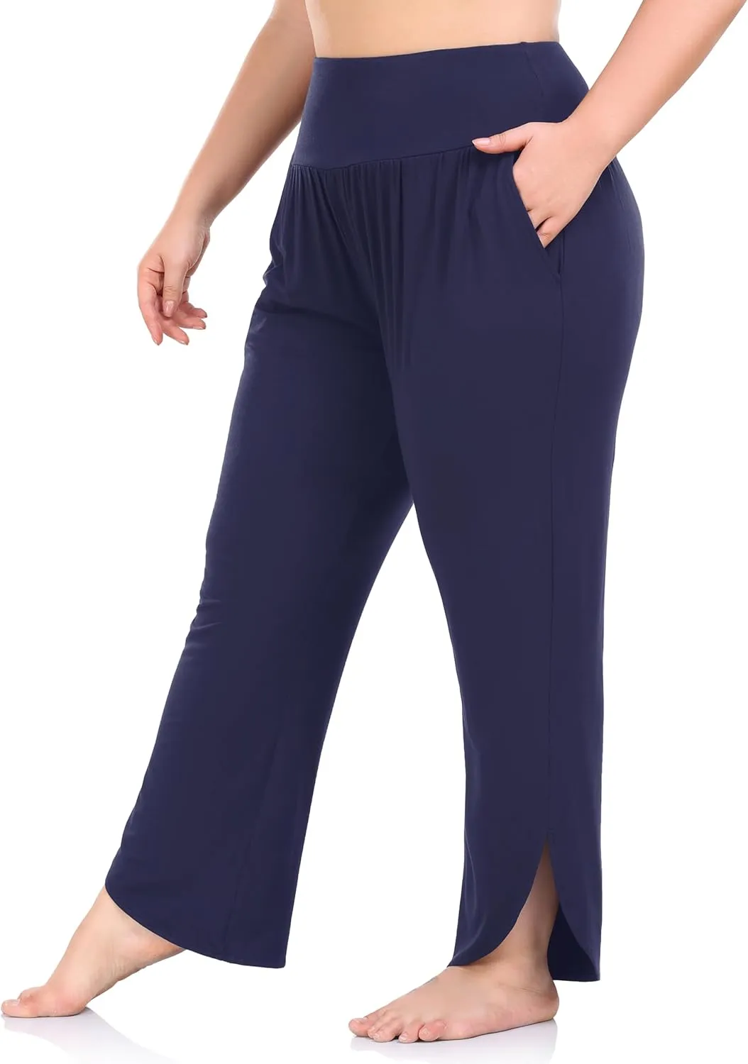 ZERDOCEAN Women's Plus Size Wide Leg Pants High Waist Yoga Pants Casual Loose Lounge Pants with Pockets