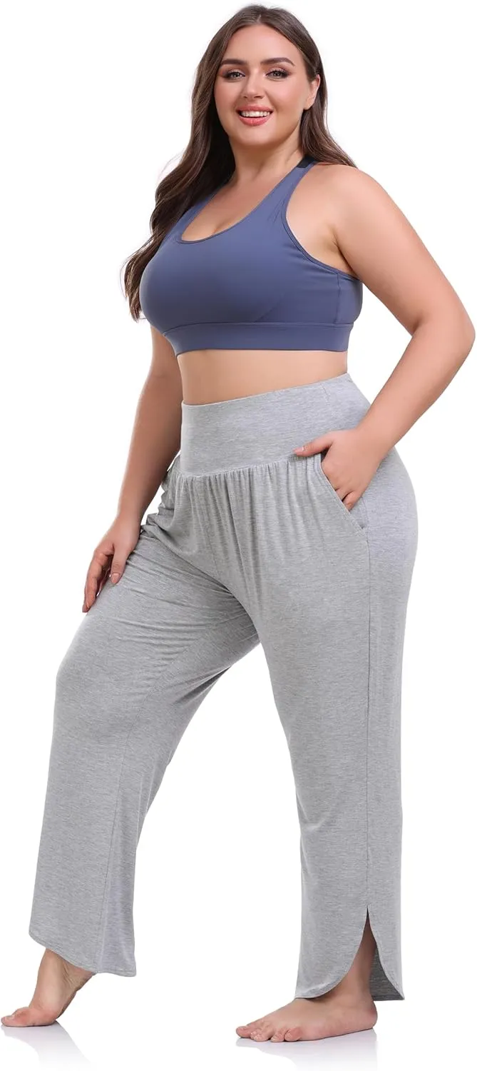 ZERDOCEAN Women's Plus Size Wide Leg Pants High Waist Yoga Pants Casual Loose Lounge Pants with Pockets