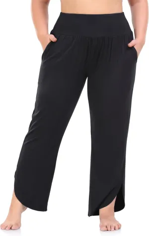 ZERDOCEAN Women's Plus Size Wide Leg Pants High Waist Yoga Pants Casual Loose Lounge Pants with Pockets