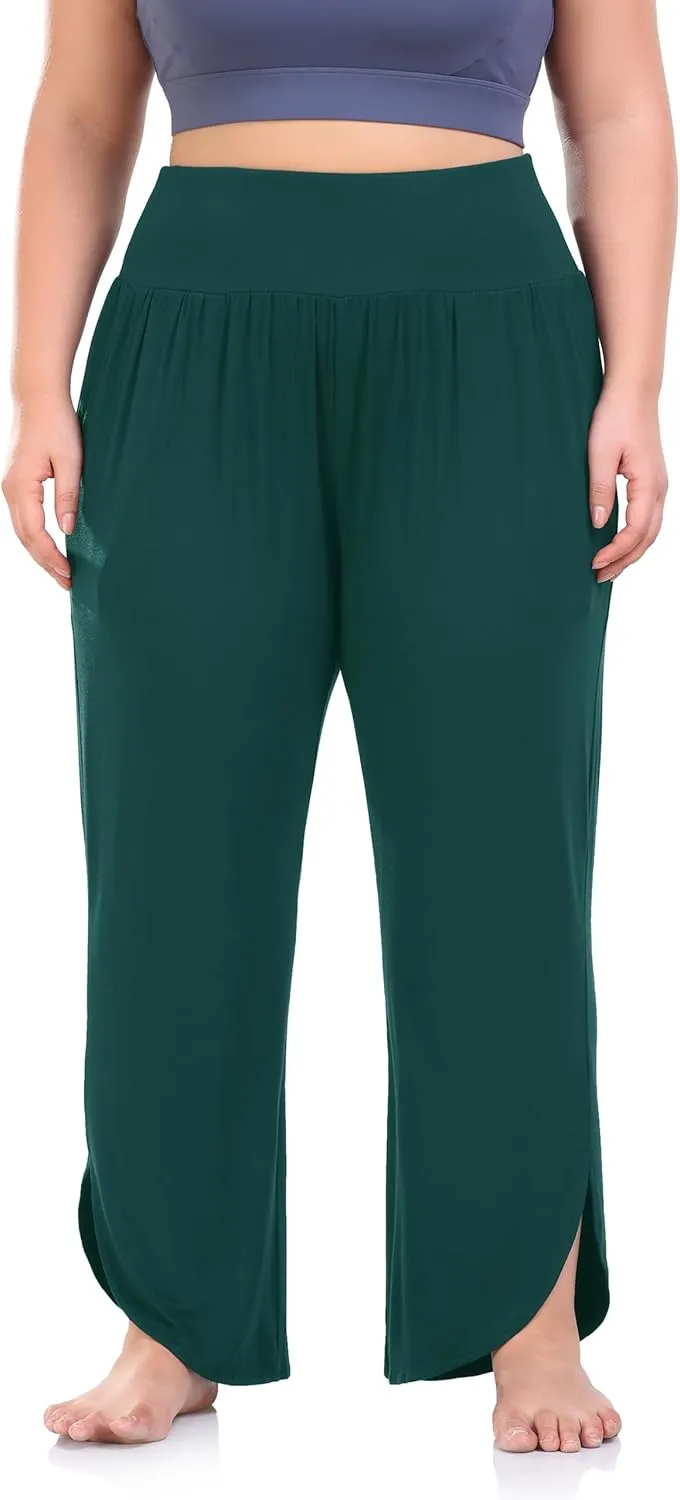 ZERDOCEAN Women's Plus Size Wide Leg Pants High Waist Yoga Pants Casual Loose Lounge Pants with Pockets