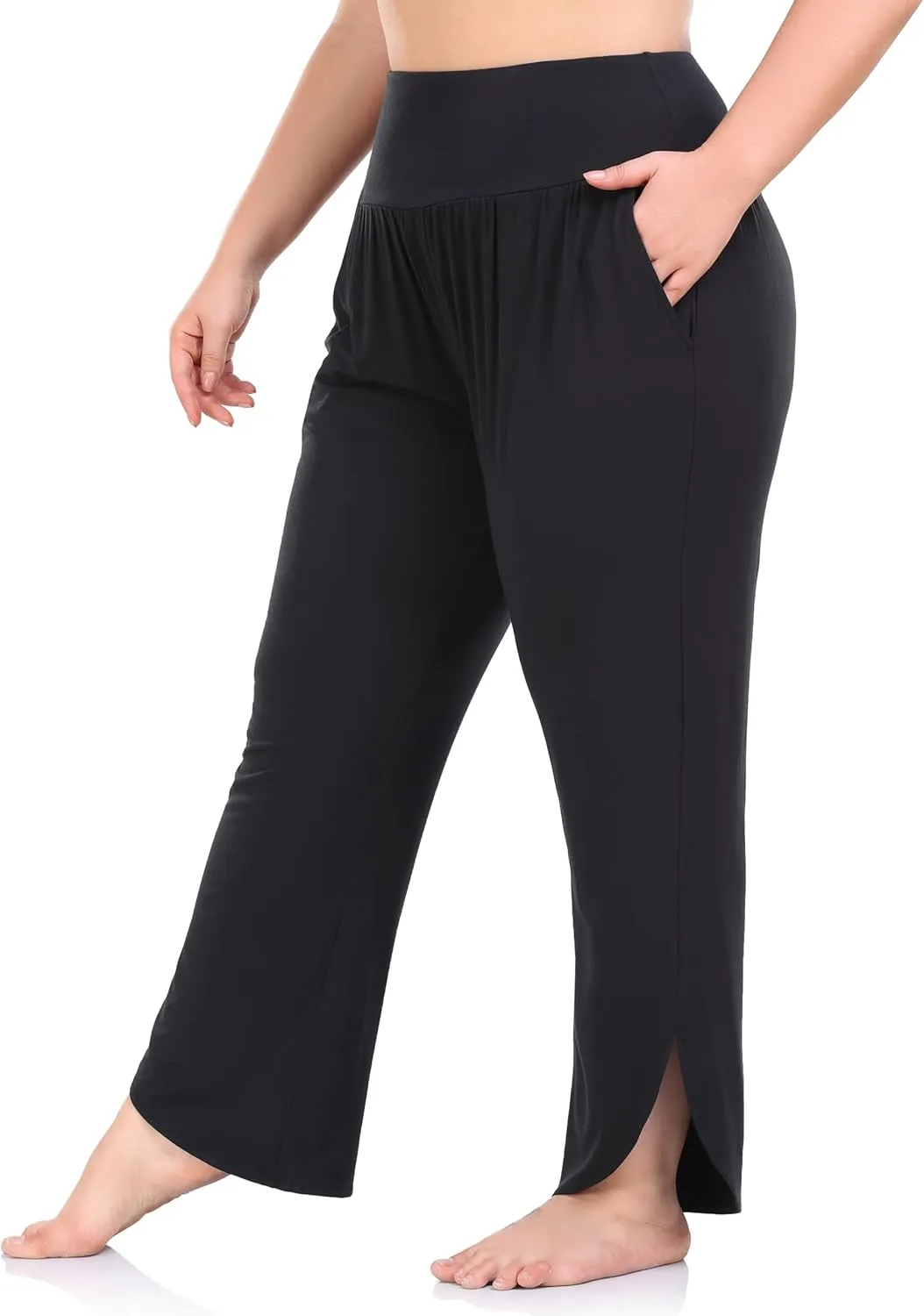 ZERDOCEAN Women's Plus Size Wide Leg Pants High Waist Yoga Pants Casual Loose Lounge Pants with Pockets