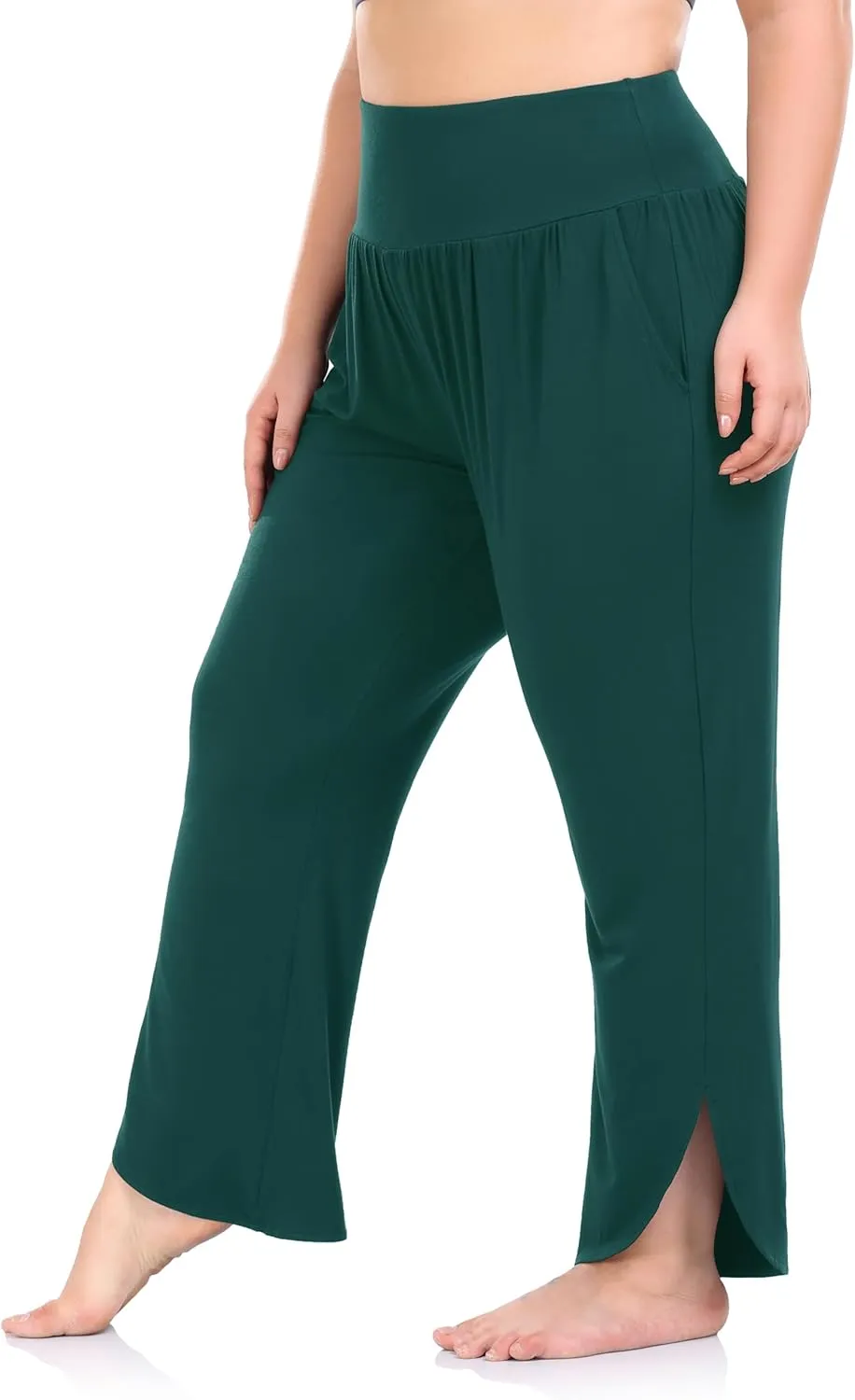 ZERDOCEAN Women's Plus Size Wide Leg Pants High Waist Yoga Pants Casual Loose Lounge Pants with Pockets
