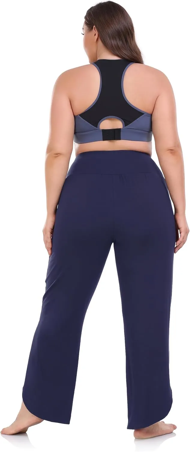 ZERDOCEAN Women's Plus Size Wide Leg Pants High Waist Yoga Pants Casual Loose Lounge Pants with Pockets